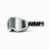 100% Strata 2 White Silver Mirror Lens Goggles