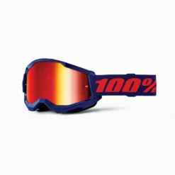 100% Strata 2 Navy Red Mirror Lens Goggles