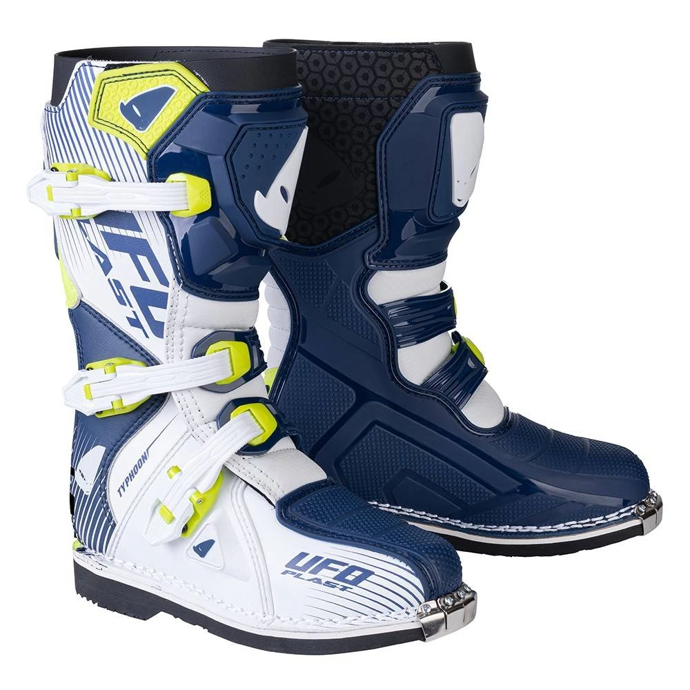 UFO Kids Typhoon Blue White Yellow Motocross Boots 1 UFO Kids Typhoon Blue White Yellow Motocross Boots