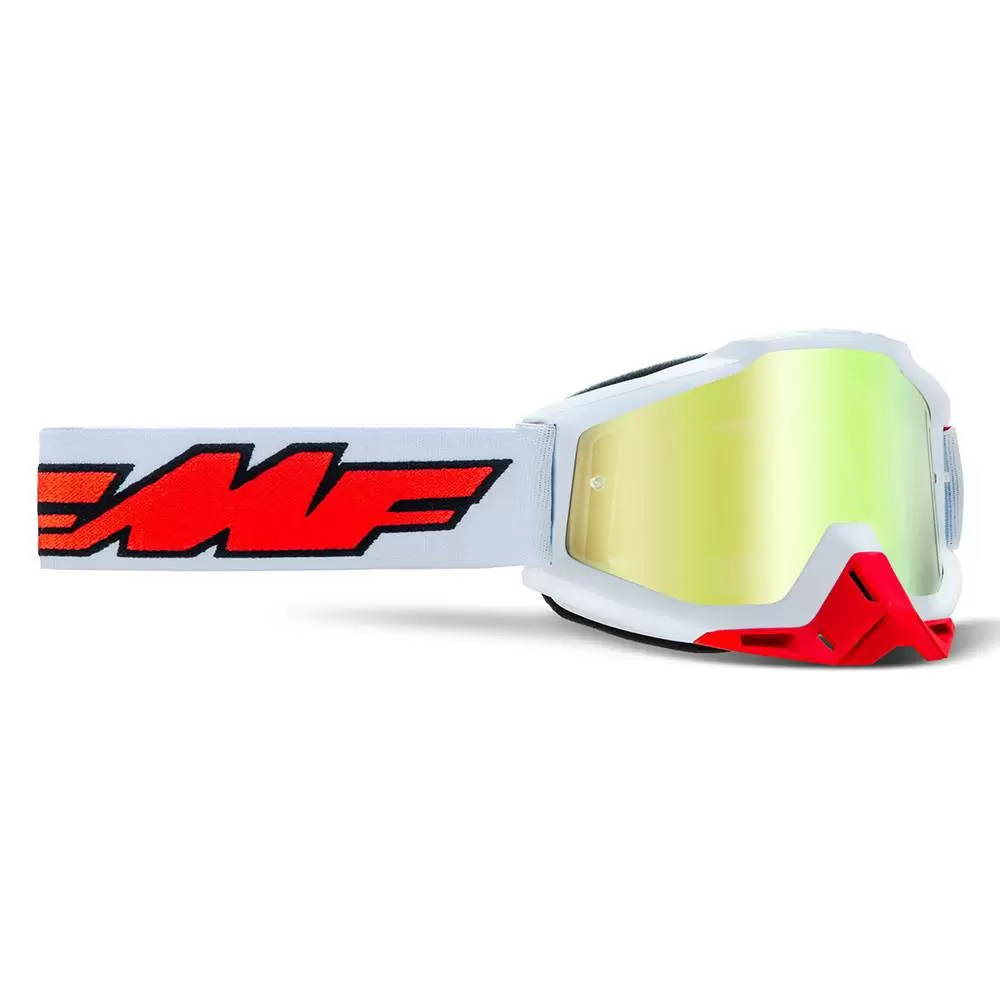 100% FMF Powerbomb Rocket White True Gold Mirror Lens Motocross Goggles 1 100% FMF Powerbomb Rocket White True Gold Mirror Lens Motocross Goggles