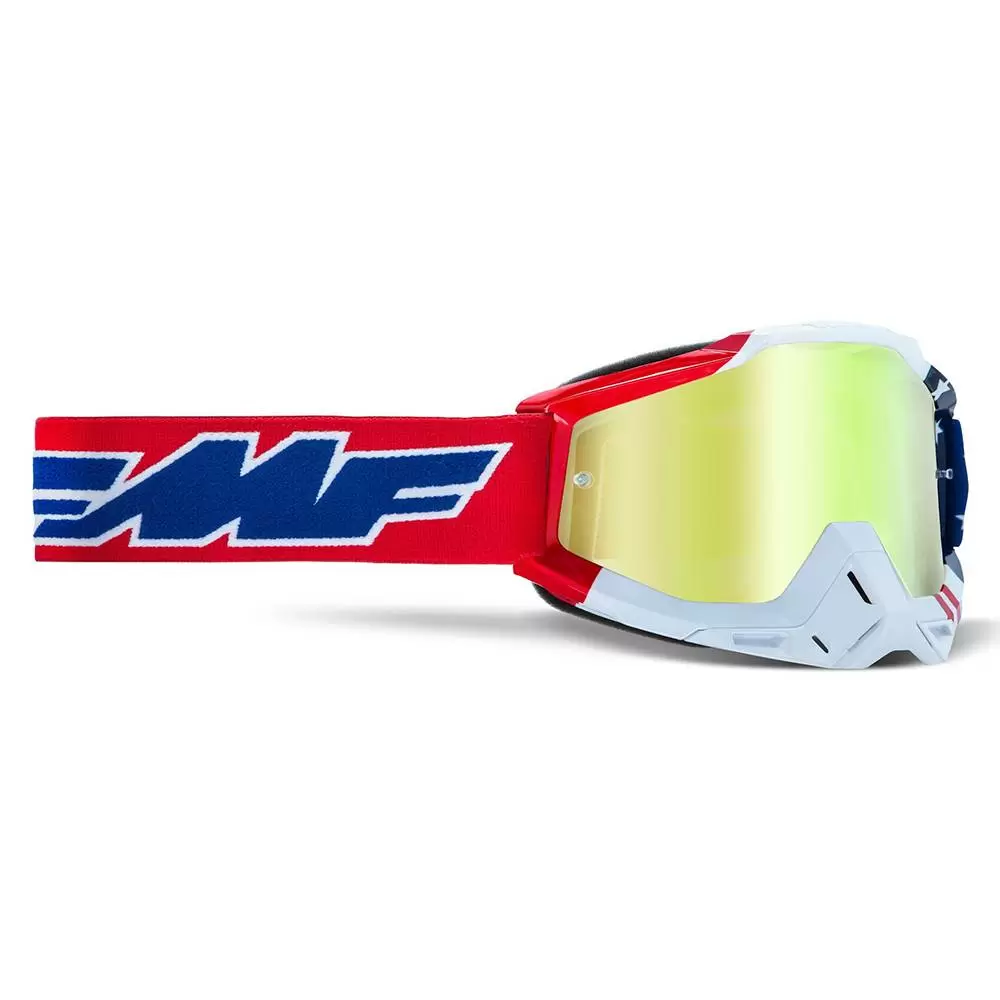100% FMF Powerbomb US Of A True Gold Mirror Lens Motocross Goggles 1 100% FMF Powerbomb US Of A True Gold Mirror Lens Motocross Goggles