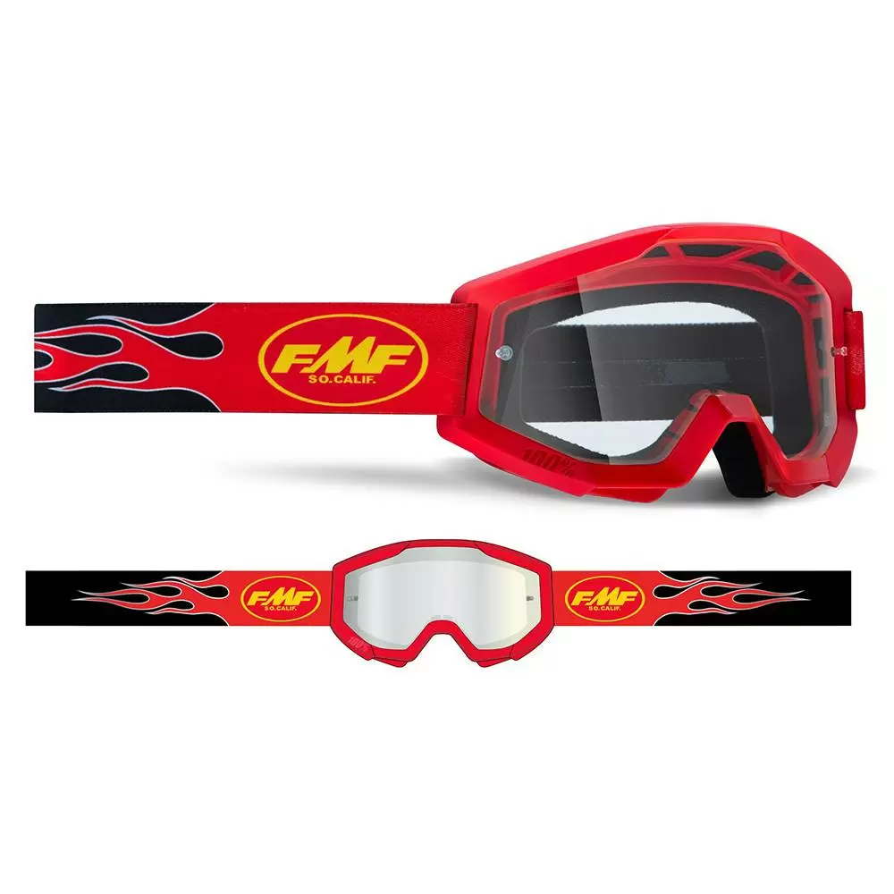 100% FMF Powercore Flame Red Clear Lens Motocross Goggles 2 100% FMF Powercore Flame Red Clear Lens Motocross Goggles - Image 2