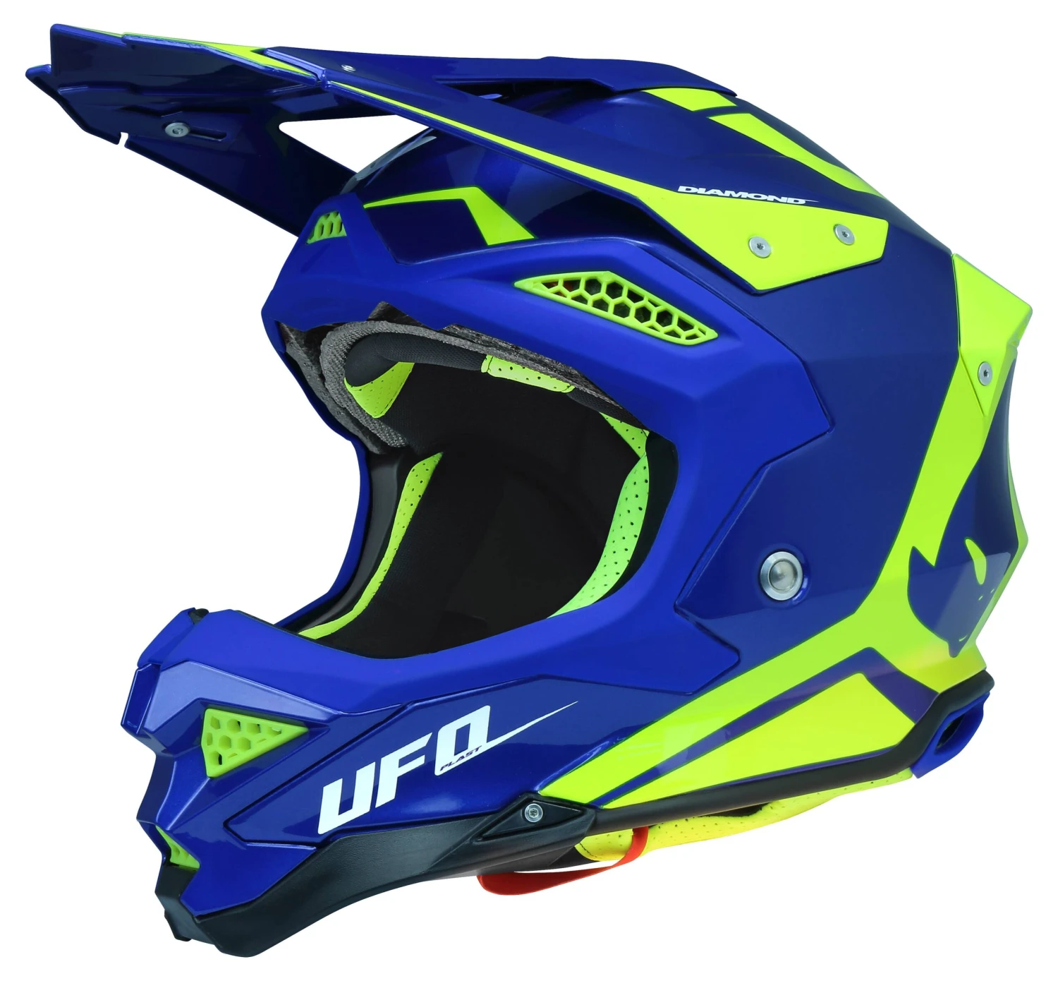 UFO Diamond Blue Neon Yellow Motocross Helmet 1 UFO Diamond Blue Neon Yellow Motocross Helmet