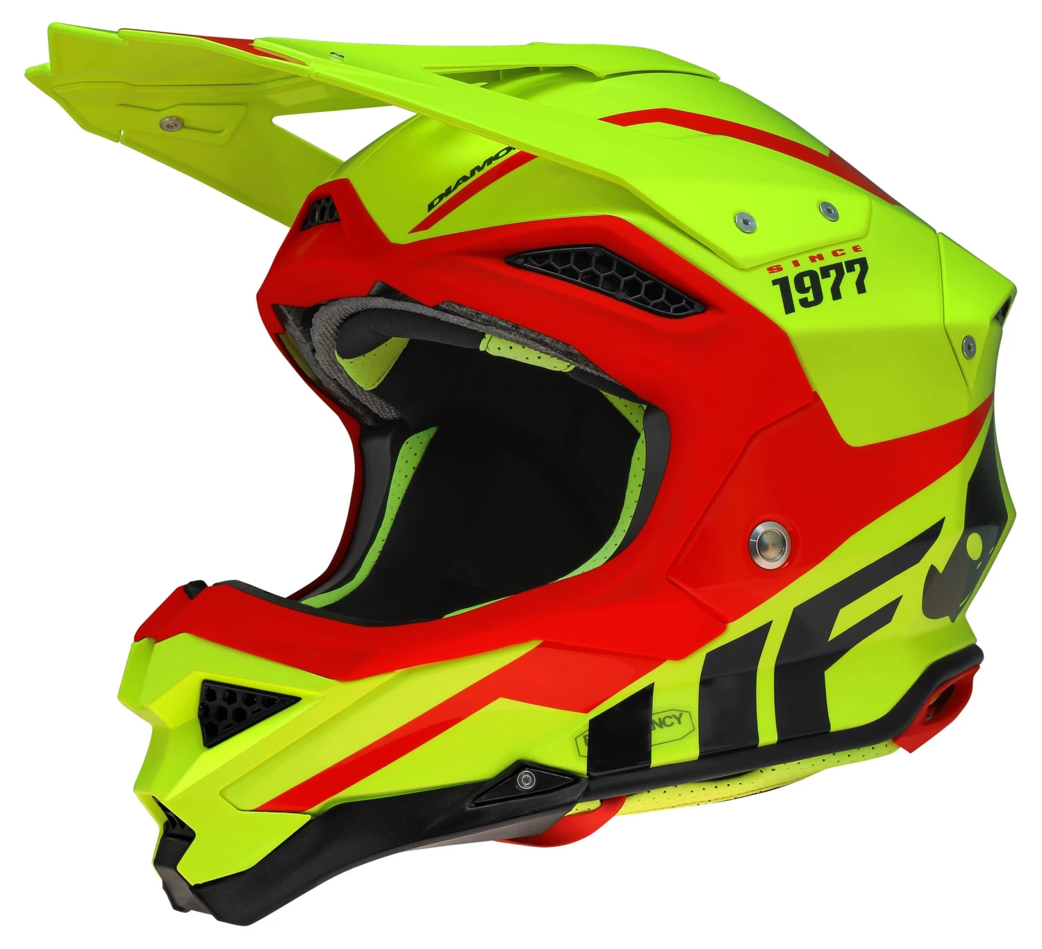 UFO Diamond Neon Yellow Red Motocross Helmet 1 UFO Diamond Neon Yellow Red Motocross Helmet
