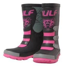 Wulfsport Kids Mud Stomper Black Pink Grey Wellington Boots -UFO Shop wcmsp 2 4